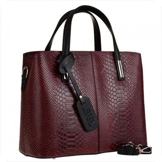 Torebka skórzana kuferek wzór wężowej skóry bordowa l ze sklepu melon.pl w kategorii Kuferki - zdjęcie 188246867