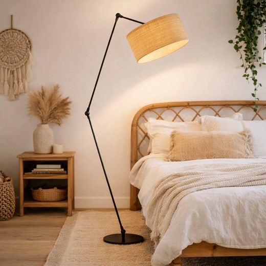 Rattanowa lampa stojąca do sypialni na wysięgniku regulowanym BARI BOHO ze sklepu Lysne w kategorii Lampy podłogowe - zdjęcie 188263056