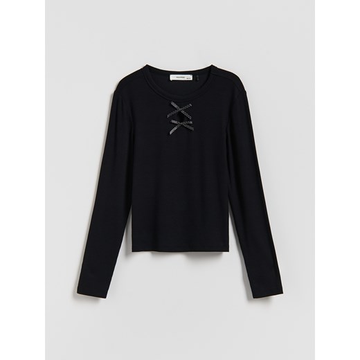 Reserved - Prążkowana koszulka z wiskozy - czarny Reserved 128 (7-8 lat) Reserved
