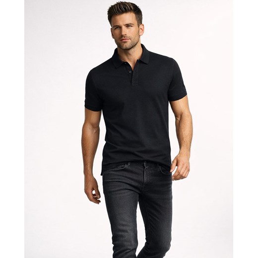 Koszulka polo męska czarna regular Recea ze sklepu Recea.pl w kategorii T-shirty męskie - zdjęcie 188285607