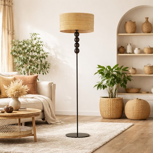 Dekoracyjna lampa stojąca do salonu w stylu boho BERMUDY BOHO z rattanowym kloszem 40 cm ze sklepu Lysne w kategorii Lampy podłogowe - zdjęcie 188286736