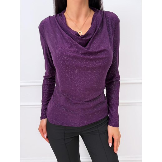 Fioletowa Połyskująca Bluzka z Lejącym Dekoltem ze sklepu ModnaKiecka.pl w kategorii Bluzki damskie - zdjęcie 188302036