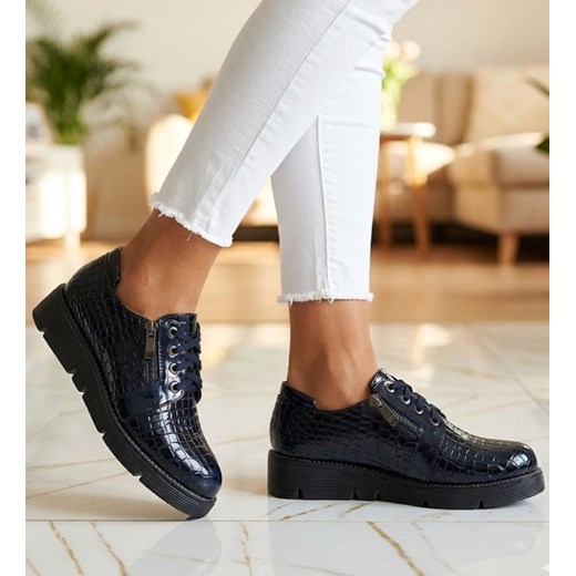 Granatowe sznurowane dziewczęce półbuty /D4-3 14934 T039/ ze sklepu Pantofelek24.pl w kategorii Półbuty dziecięce - zdjęcie 188303386