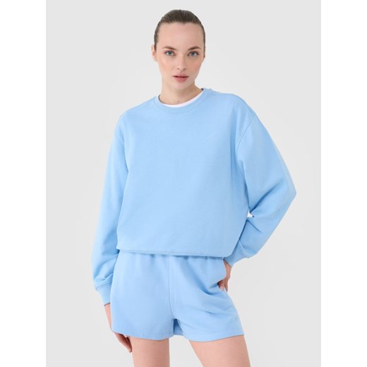 Damska bluza dresowa nierozpinana bez kaptura 4F 4FWMM00TSWSF1765 - niebieska ze sklepu Sportstylestory.com w kategorii Bluzy damskie - zdjęcie 188303796