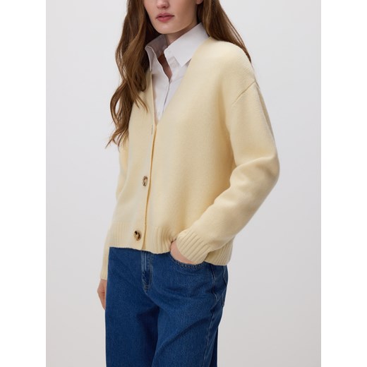 Reserved - Wełniany kardigan - jasnożółty ze sklepu Reserved w kategorii Swetry damskie - zdjęcie 188326748