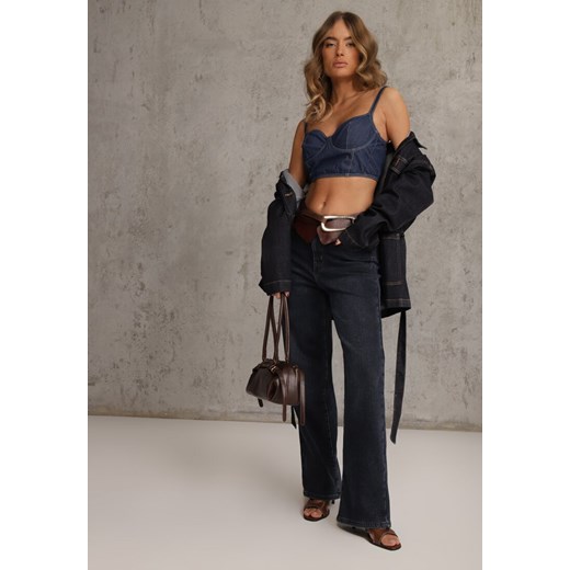 Niebieskie Jeansy z Bawełną o Kroju High Waist Straight Leg Rhaenithe ze sklepu renee.pl w kategorii Jeansy damskie - zdjęcie 188338346