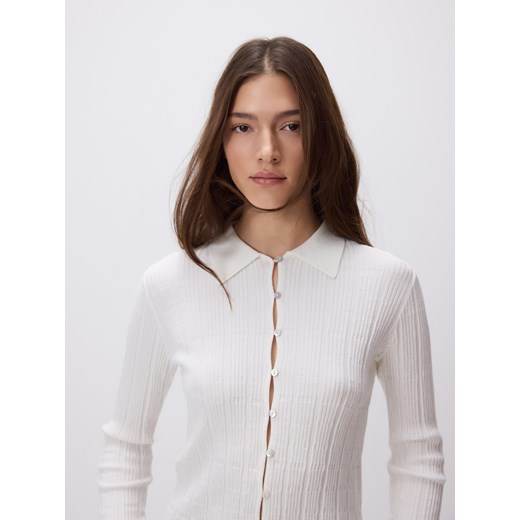 Reserved - Kardigan z kołnierzykiem - złamana biel ze sklepu Reserved w kategorii Swetry damskie - zdjęcie 188347356