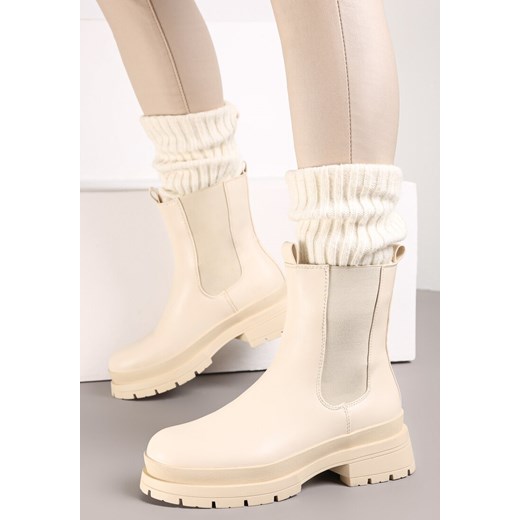 Beżowe Botki Semenope ze sklepu born2be.pl w kategorii Botki - zdjęcie 188377768