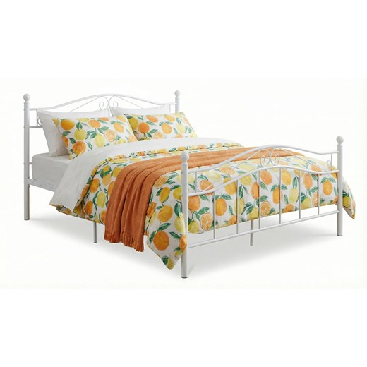 Białe duże łóżko metalowe z zagłówkiem 180x200 cm W5-S61 ze sklepu Edinos.pl w kategorii Łóżka i materace - zdjęcie 188385439