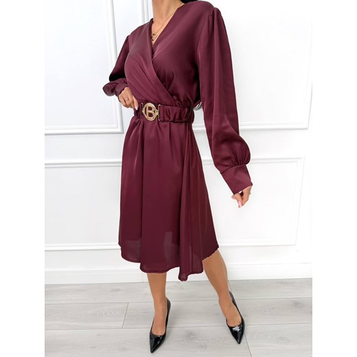 Bordowa Kopertowa Sukienka Modnakiecka.pl 46 okazja ModnaKiecka.pl