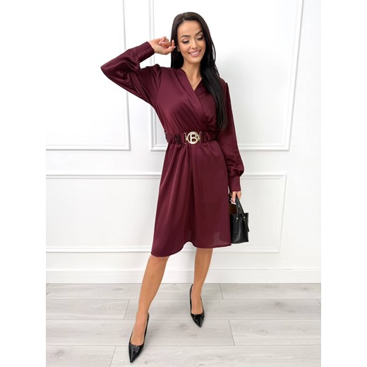 Bordowa Kopertowa Sukienka Modnakiecka.pl 38 promocyjna cena ModnaKiecka.pl