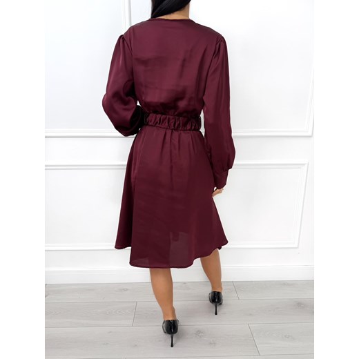 Bordowa Kopertowa Sukienka Modnakiecka.pl 46 okazyjna cena ModnaKiecka.pl
