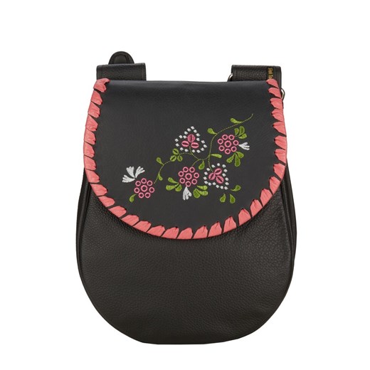 czarno-różowa torebka skórzana Basia Flo na ramię ze sklepu Słoń Torbalski w kategorii Listonoszki - zdjęcie 188412965