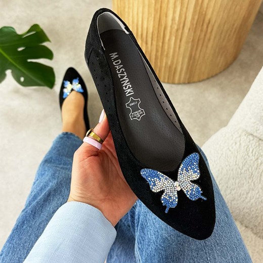 Czarne ażurowe baleriny damskie na obcasie M.Daszyński Sa178a-3 ze sklepu suzana.pl w kategorii Balerinki - zdjęcie 188412976