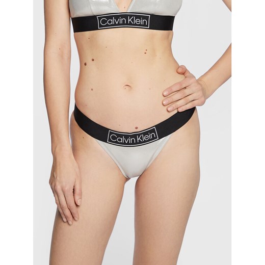 Calvin Klein Swimwear Dół od bikini KW0KW01950 Srebrny ze sklepu MODIVO w kategorii Stroje kąpielowe - zdjęcie 188418838