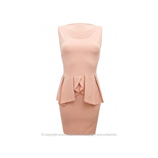 Elegancka sukienka z baskinką pudrowy róż wesele are-you-fashion rozowy baskinki