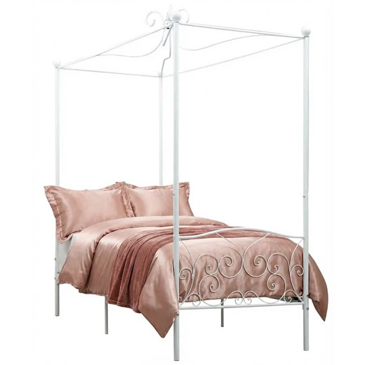 Białe rustykalne łóżko z baldachimem 90x200 cm L0-K77 ze sklepu Edinos.pl w kategorii Łóżka i materace - zdjęcie 188426169