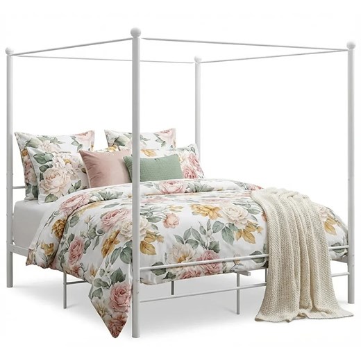 Białe rustykalne łóżko małżeńskie 200x200 cm M2-W97 ze sklepu Edinos.pl w kategorii Łóżka i materace - zdjęcie 188426176