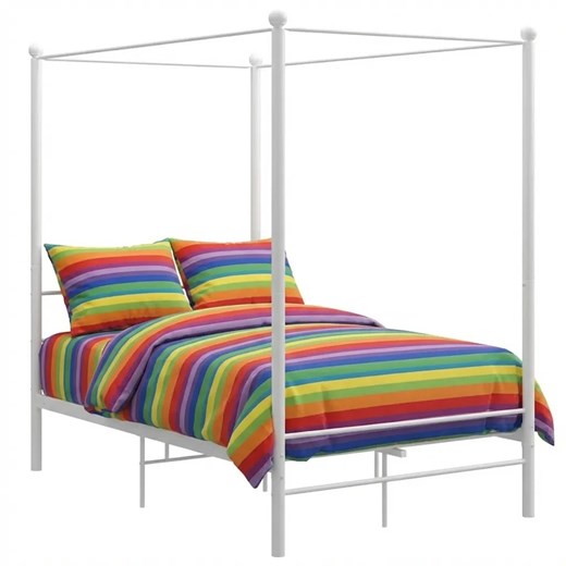 Białe podwójne łóżko z baldachimem 140x200 cm H7-R21 ze sklepu Edinos.pl w kategorii Łóżka i materace - zdjęcie 188426178