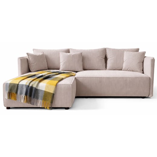 Waniliowy sztruksowy narożnik z funkcją spania E7-N53 ze sklepu Edinos.pl w kategorii Sofy i kanapy - zdjęcie 188433217