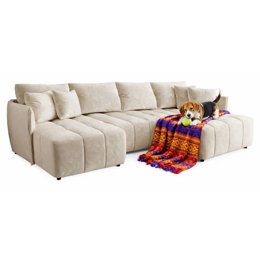 Kremowy welurowy narożnik w kształcie litery U R9-F01 ze sklepu Edinos.pl w kategorii Narożniki - zdjęcie 188434359