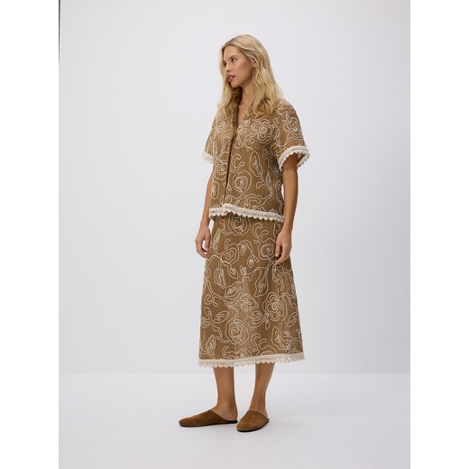 Reserved - Spódnica z haftem - beżowy ze sklepu Reserved w kategorii Spódnice - zdjęcie 188461086