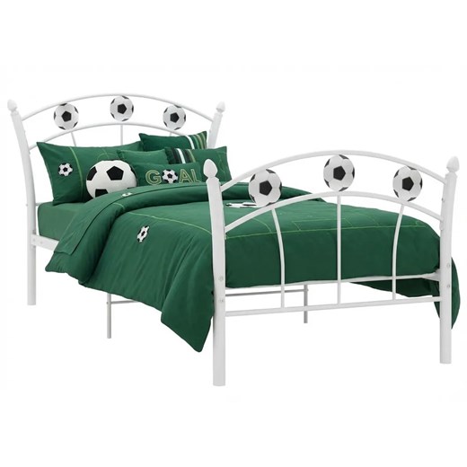 Białe metalowe łóżko z motywem piłki 90x200 cm C4-H89 ze sklepu Edinos.pl w kategorii Łóżka i materace - zdjęcie 188473315