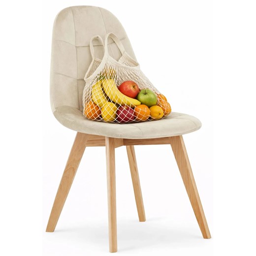 Beżowe pikowane krzesło drewniane welurowe kontenerek W0-D18 ze sklepu Edinos.pl w kategorii Krzesła - zdjęcie 188473327