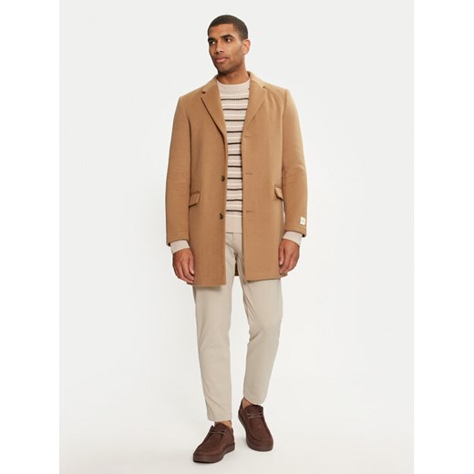 Calvin Klein Płaszcz wełniany K10K113664 Beżowy Regular Fit ze sklepu MODIVO w kategorii Płaszcze męskie - zdjęcie 188476905