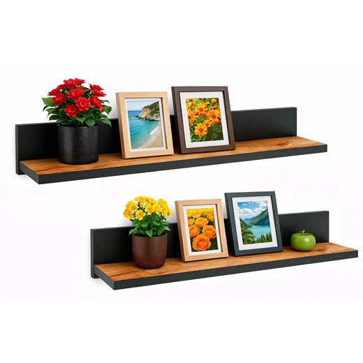 Komplet Półek Czarny Ściennych 2 Szt + Dąb Craft Z6-R89 ze sklepu Edinos.pl w kategorii Półki - zdjęcie 188478319