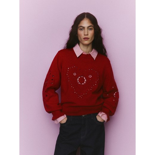 Reserved - Sweter z ażurowym motywem - czerwony ze sklepu Reserved w kategorii Swetry damskie - zdjęcie 188502446