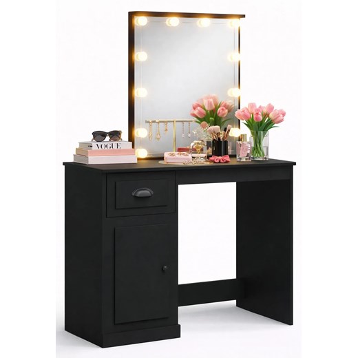 Czarna toaletka z lustrem podświetlanym E6-K19 ze sklepu Edinos.pl w kategorii Toaletki - zdjęcie 188505127