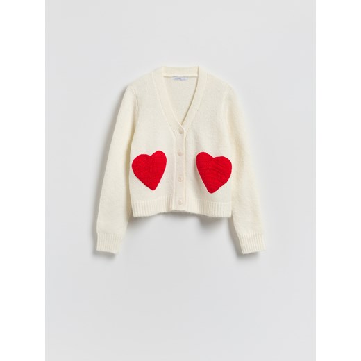 Reserved - Kardigan z haftem - kremowy ze sklepu Reserved w kategorii Swetry damskie - zdjęcie 188507429