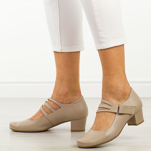 Beżowe skórzane Polskie czółenka damskie na obcasie Gregors 1104 Gregors 37 suzana.pl