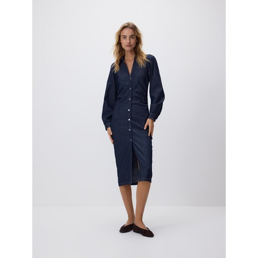 Reserved - Jeansowa sukienka midi - granatowy ze sklepu Reserved w kategorii Sukienki - zdjęcie 188535088