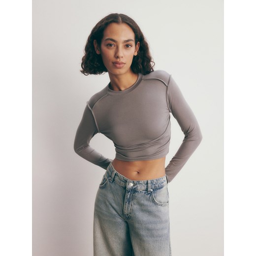 Reserved - Bluzka z ozdobnymi przeszyciami - ciemnoszary ze sklepu Reserved w kategorii Bluzki damskie - zdjęcie 188539876
