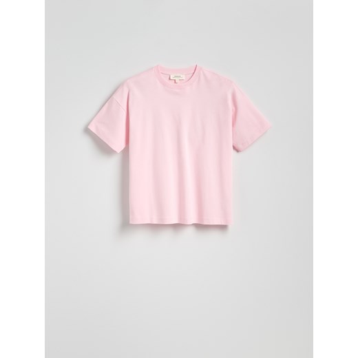 Reserved - T-shirt oversize z merceryzowanej bawełny - pastelowy róż ze sklepu Reserved w kategorii Bluzki damskie - zdjęcie 188546136