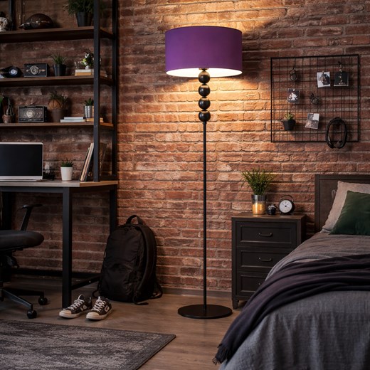Kulista lampa stojąca na srebrnym stelażu z fioletowym abażurem BERMUDY do pokoju młodzieżowego ze sklepu Lysne w kategorii Lampy podłogowe - zdjęcie 188547319