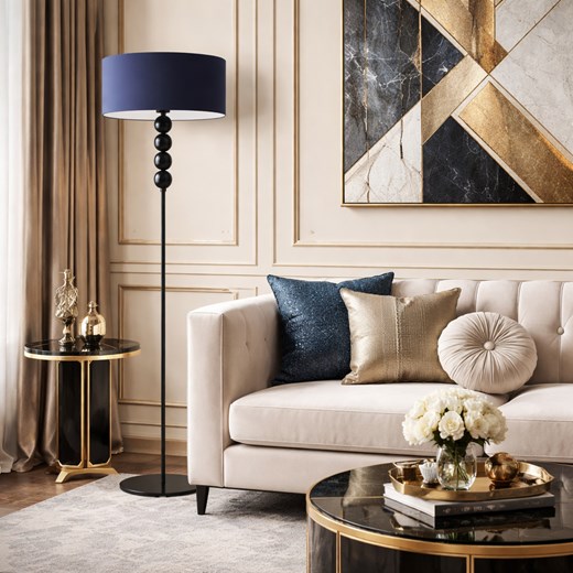 Granatowa lampa podłogowa do czytania BERMUDY czarne kule ze sklepu Lysne w kategorii Lampy podłogowe - zdjęcie 188547327