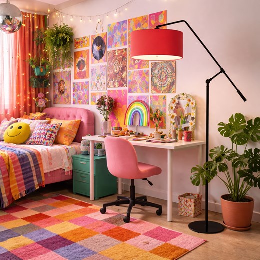 Designerska lampa podłogowa z czerwonym abażurem i czarnym stelażem LIBERIA ze sklepu Lysne w kategorii Lampy podłogowe - zdjęcie 188547377