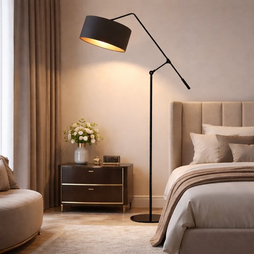 Czarna lampa podłogowa regulowana LIBERIA GOLD ze sklepu Lysne w kategorii Lampy podłogowe - zdjęcie 188547409