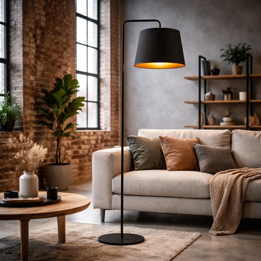 Czarna lampa stojąca podłogowa glamour RIJAD GOLD z abażurem ze złotym wnętrzem ze sklepu Lysne w kategorii Lampy podłogowe - zdjęcie 188547577