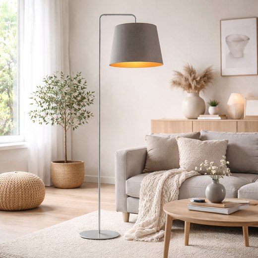 Skandynawska lampa stojąca do salonu RIJAD GOLD z szarym abażurem ze złotym wnętrzem ze sklepu Lysne w kategorii Lampy podłogowe - zdjęcie 188547578