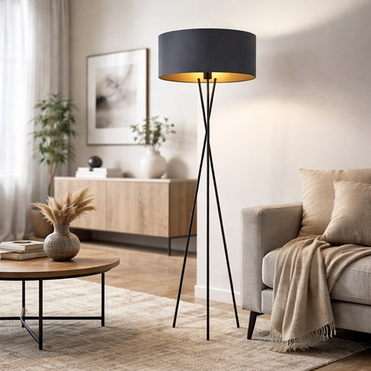 Abażurowa lampa podłogowa na trójnogu do czytania w salonie PARYŻ GOLD ze sklepu Lysne w kategorii Lampy podłogowe - zdjęcie 188547689