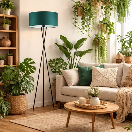 Czarna lampa stojąca na trójnogu z zielonym abażurem PARYŻ w stylu urban junge ze sklepu Lysne w kategorii Lampy podłogowe - zdjęcie 188547706