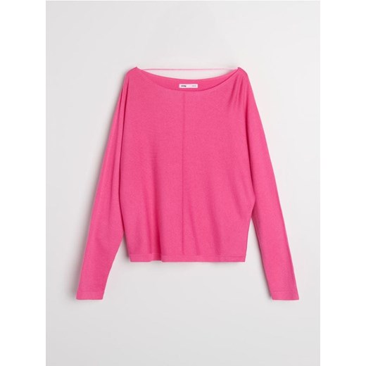 Sinsay - Sweter basic z ozdobnym przeszyciem z wiskozą - różowy ze sklepu Sinsay w kategorii Swetry damskie - zdjęcie 188549157