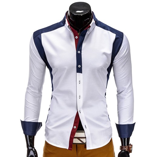 Koszula K205 - BIAŁA ombre szary Koszule męskie slim