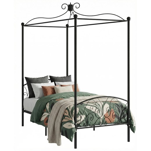 Czarne rustykalne łóżko z baldachimem 100x200 cm W7-E66 ze sklepu Edinos.pl w kategorii Łóżka i materace - zdjęcie 188634328