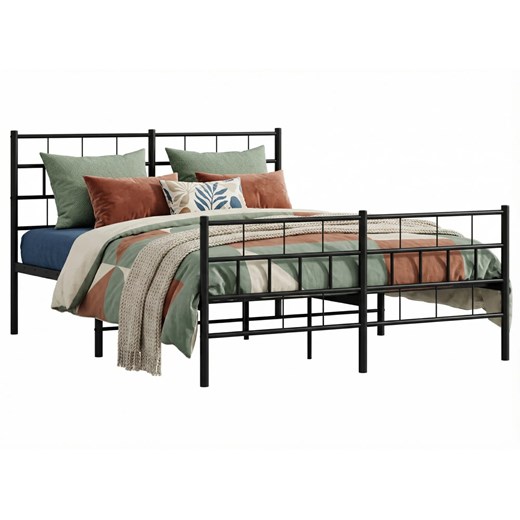 Czarne dwuosobowe metalowe łóżko 120x200 S5-E40 ze sklepu Edinos.pl w kategorii Łóżka i materace - zdjęcie 188634369