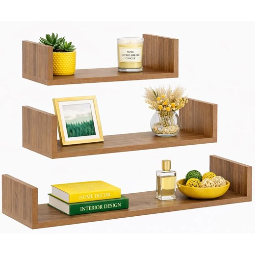 Zestaw 3 półek ściennych w kolorze orzech M4-P34 ze sklepu Edinos.pl w kategorii Półki - zdjęcie 188643475